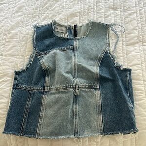 Zara Denim Patchwork Cropped Tank Top